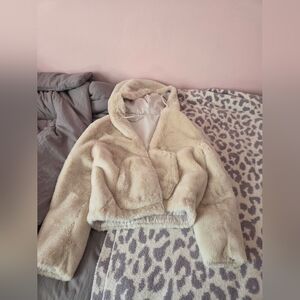 Guess Ivory Faux Fur Jacket REVERSIBLE